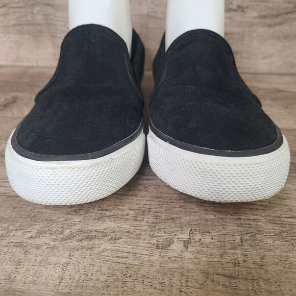 Sperry Womens Sz 8.5 Black Quilted Suede Slip On Sneakers Casual Shoes STS83319 - Picture 2 of 10